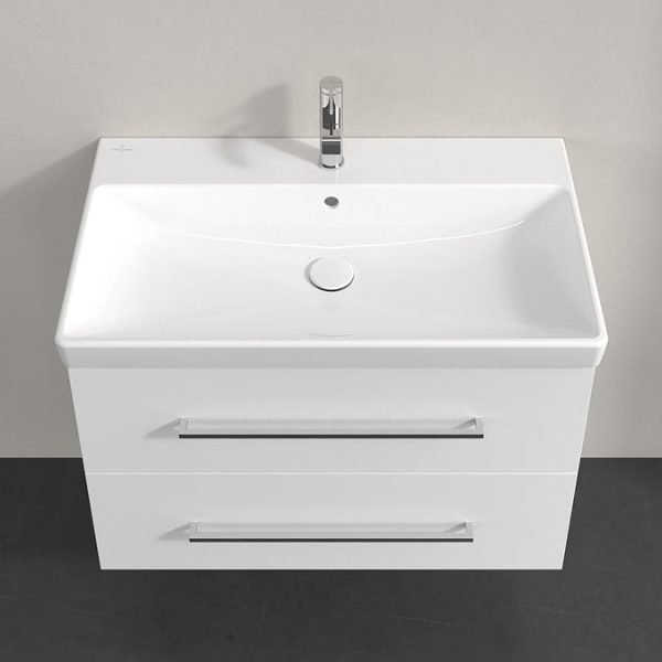 Villeroy and Boch Avento 800mm Wall Hung Vanity Unit & Basin   White with Chrome Handles - Image 4