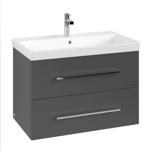 Villeroy and Boch Avento 800mm Wall Hung Vanity Unit & Basin   Graphite with Chrome Handles