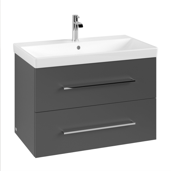 Villeroy and Boch Avento 800mm Wall Hung Vanity Unit & Basin   Graphite with Chrome Handles