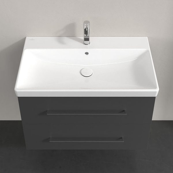 Villeroy and Boch Avento 800mm Wall Hung Vanity Unit & Basin   Graphite with Chrome Handles - Image 4