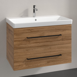Villeroy and Boch Avento 800mm Wall Hung Vanity Unit & Basin   Kansas Oak with Black Handles