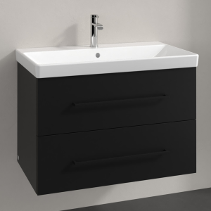 Villeroy and Boch Avento 800mm Wall Hung Vanity Unit & Basin   Volcano Black with Black Handles