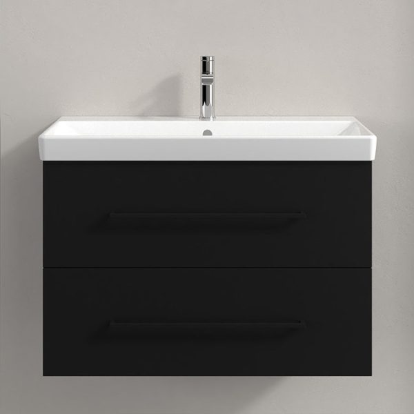 Villeroy and Boch Avento 800mm Wall Hung Vanity Unit & Basin   Volcano Black with Black Handles - Image 3