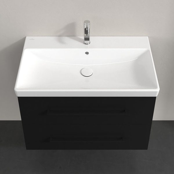 Villeroy and Boch Avento 800mm Wall Hung Vanity Unit & Basin   Volcano Black with Black Handles - Image 4