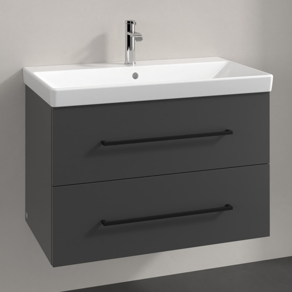 Villeroy and Boch Avento 800mm Wall Hung Vanity Unit & Basin   Graphite with Black Handles
