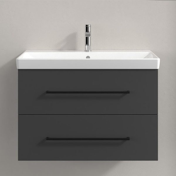 Villeroy and Boch Avento 800mm Wall Hung Vanity Unit & Basin   Graphite with Black Handles - Image 3