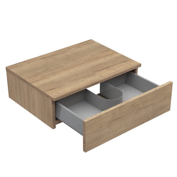 Arezzo Wall Hung Countertop Basin Shelf with Drawer   Rustic Oak   600 x 450mm - Image 3