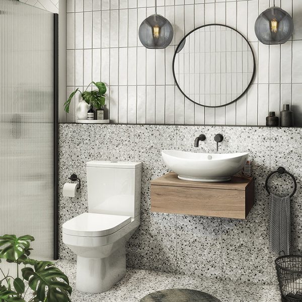 Arezzo Wall Hung Countertop Basin Shelf with Drawer   Rustic Oak   600 x 450mm - Image 4