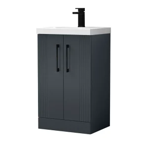 Roxbury Deco Fluted 500mm Anthracite Grey Vanity Unit   Floor Standing 2 Door Unit With Matt Black Handles