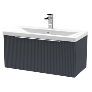 Venice Fluted 800mm Anthracite Vanity Unit   Wall Hung Single Drawer Unit with Chrome Handle