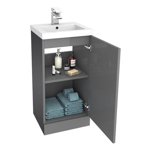Apollo2 405mm Gloss Grey Floor Standing Vanity Unit w. Matt Black Handle - Image 3