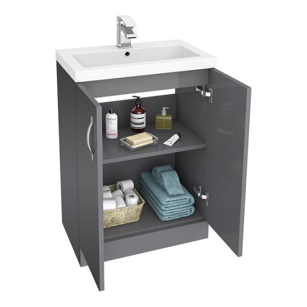 Apollo2 605mm Gloss Grey Floor Standing Vanity Unit - Image 4