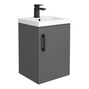 Apollo2 405mm Gloss Grey Wall Hung Vanity Unit w. Matt Black Handle