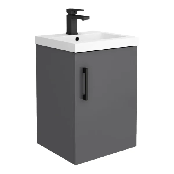 Apollo2 405mm Gloss Grey Wall Hung Vanity Unit w. Matt Black Handle