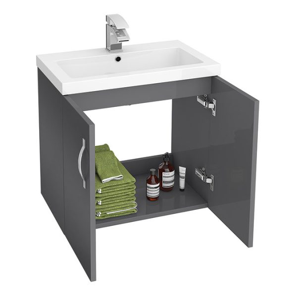 Apollo2 605mm Gloss Grey Wall Hung Vanity Unit - Image 2
