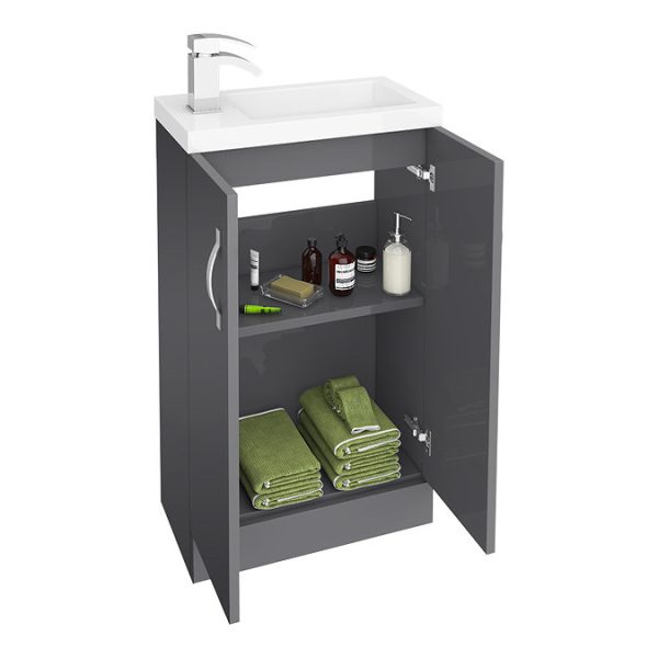 Apollo2 505mm Gloss Grey Compact Floor Standing Vanity Unit - Image 2