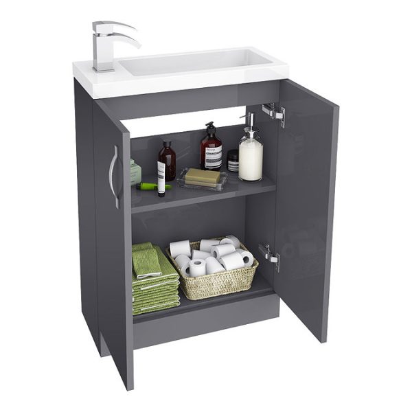 Apollo2 605mm Gloss Grey Compact Floor Standing Vanity Unit - Image 4