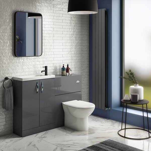 Apollo2 605mm Gloss Grey Compact Floor Standing Vanity Unit - Image 2