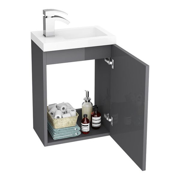 Apollo2 405mm Gloss Grey Compact Wall Hung Vanity Unit w. Matt Black Handle - Image 4
