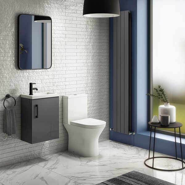 Apollo2 405mm Gloss Grey Compact Wall Hung Vanity Unit w. Matt Black Handle - Image 5