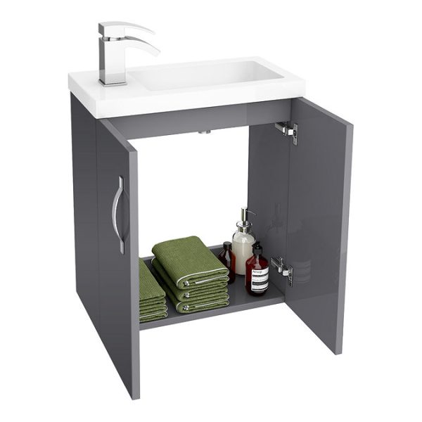 Apollo2 505mm Gloss Grey Compact Wall Hung Vanity Unit - Image 2