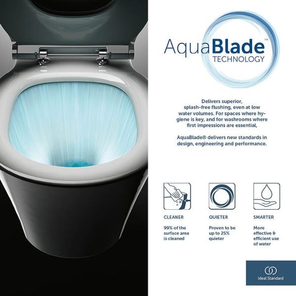 Ideal Standard Tesi AquaBlade Toilet + Concealed WC Mechanical Cistern with Wall Hung Frame (Black Flush Plate) - Image 2