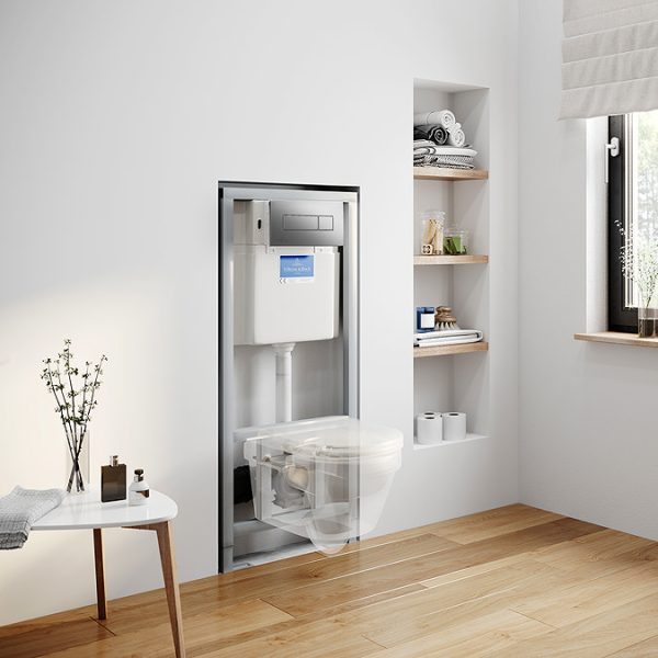 Villeroy & Boch Viconnect Pro Toilet Frame with Chrome Flush Plate + Architectura Compact Rimless Toilet - Image 5