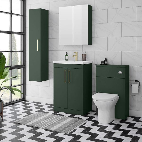 Arezzo 600 Matt Dark Green 2 Door Mirror Cabinet - Image 2
