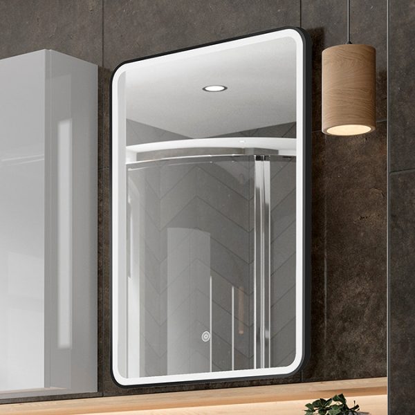 Arezzo Black Frame Rectangular LED Illuminated Anti Fog Bathroom Mirror   700 x 500mm - Image 2