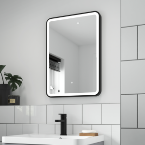 Arezzo Black Frame Rectangular LED Illuminated Anti Fog Bathroom Mirror   700 x 500mm