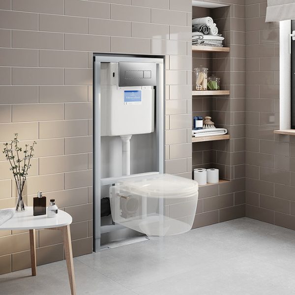 Villeroy & Boch Viconnect Pro Toilet Frame with Chrome Flush Plate + Avento Wall Hung Toilet - Image 4