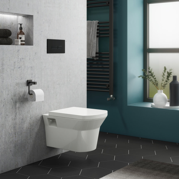 Arezzo Complete Wall Hung Toilet Set   Matt Black Flush