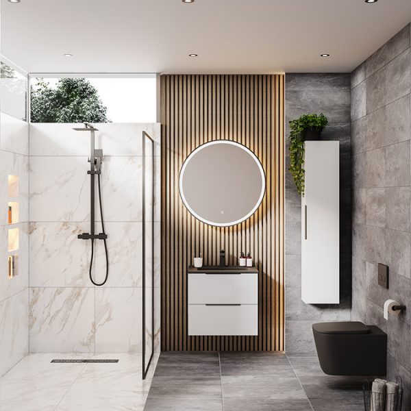 Arezzo Matt Black 600mm Round LED Illuminated Anti Fog Bathroom Mirror - Image 6