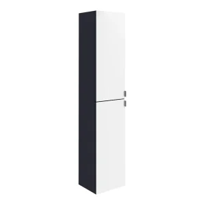 Arezzo Matt Blue Mirrored Wall Hung Tall Storage Cabinet with Chrome Handles