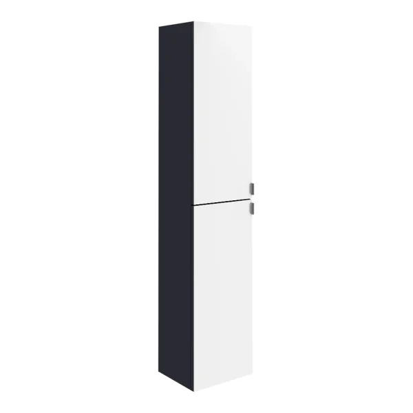 Arezzo Matt Blue Mirrored Wall Hung Tall Storage Cabinet with Chrome Handles