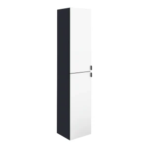 Arezzo Matt Blue Mirrored Wall Hung Tall Storage Cabinet with Matt Black Handles