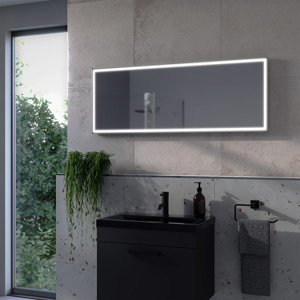 Arezzo 1200 x 450 Brushed Silver LED Universal Mirror with Motion Sensor and Anti Fog - Image 2