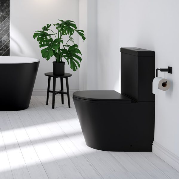 Arezzo Matt Black BTW Close Coupled Toilet + Soft Close Seat - Image 4