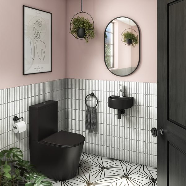 Arezzo Matt Black BTW Close Coupled Toilet + Soft Close Seat - Image 7