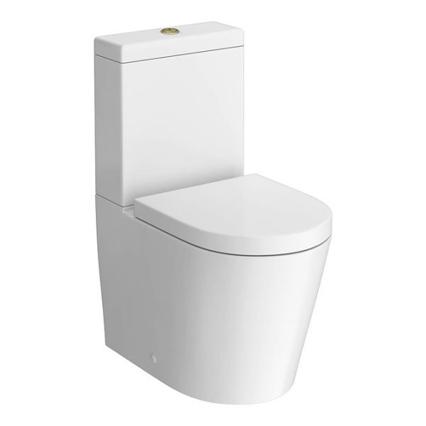 Arezzo BTW Close Coupled Toilet with Soft Close Seat (Brushed Brass Flush + Hinges) - Image 3