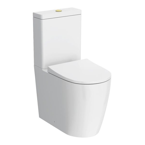 Arezzo Compact BTW Close Coupled Toilet with Soft Close Seat (Brushed Brass Flush + Hinges) - Image 3