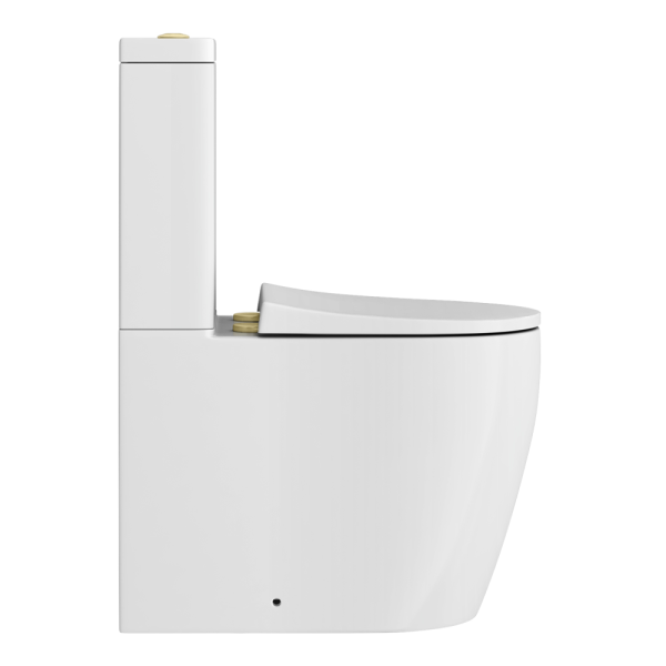 Arezzo Compact BTW Close Coupled Toilet with Soft Close Seat (Brushed Brass Flush + Hinges)