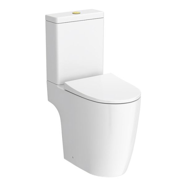 Arezzo Compact Close Coupled Toilet with Soft Close Seat (Brushed Brass Flush + Hinges) - Image 5