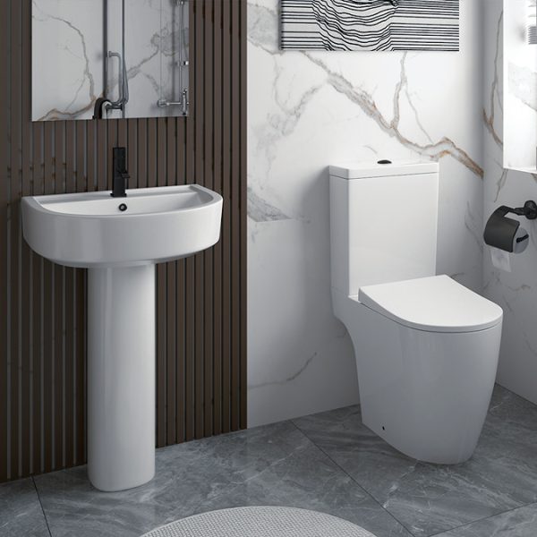 Arezzo Compact Close Coupled Toilet with Soft Close Seat (Matt Black Flush + Hinges) - Image 5