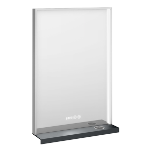 Arezzo 500 x 700 Silver LED Mirror with Wireless Charging Shelf, Anti Fog, Touch Sensor and Time Display