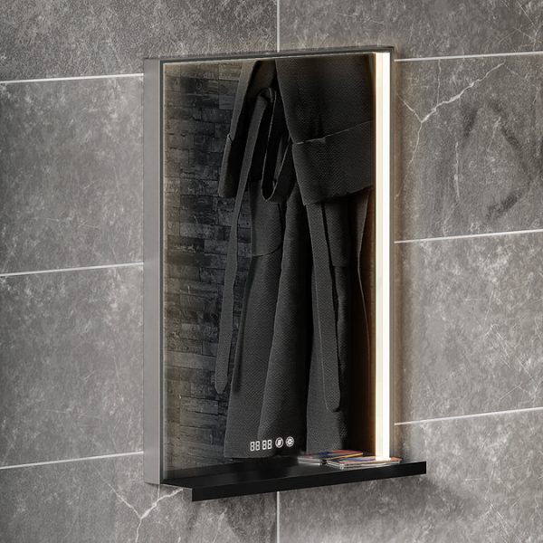 Arezzo 500 x 700 Silver LED Mirror with Wireless Charging Shelf, Anti Fog, Touch Sensor and Time Display - Image 2