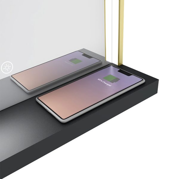 Arezzo 500 x 700 Brushed Brass LED Mirror with Wireless Charging Shelf, Anti Fog, Touch Sensor and Time Display - Image 4