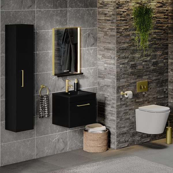 Arezzo 500 x 700 Brushed Brass LED Mirror with Wireless Charging Shelf, Anti Fog, Touch Sensor and Time Display - Image 5