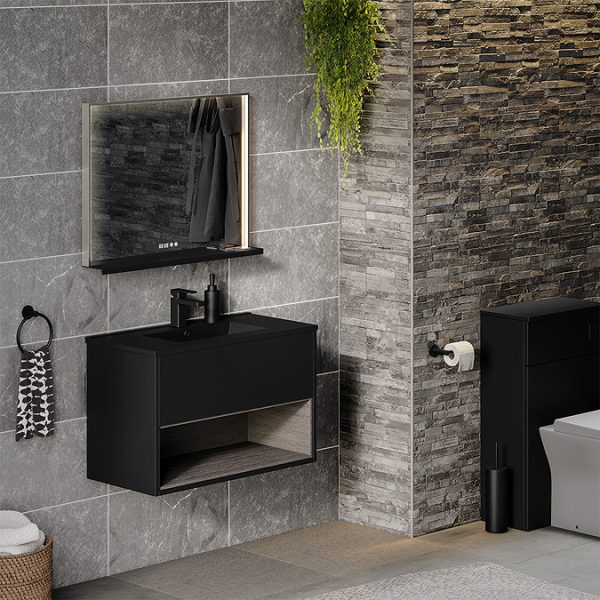 Arezzo 800 x 600 Silver LED Mirror with Wireless Charging Shelf, Anti Fog, Touch Sensor and Time Display - Image 4