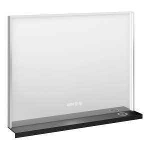 Arezzo 800 x 600 Silver LED Mirror with Wireless Charging Shelf, Anti Fog, Touch Sensor and Time Display